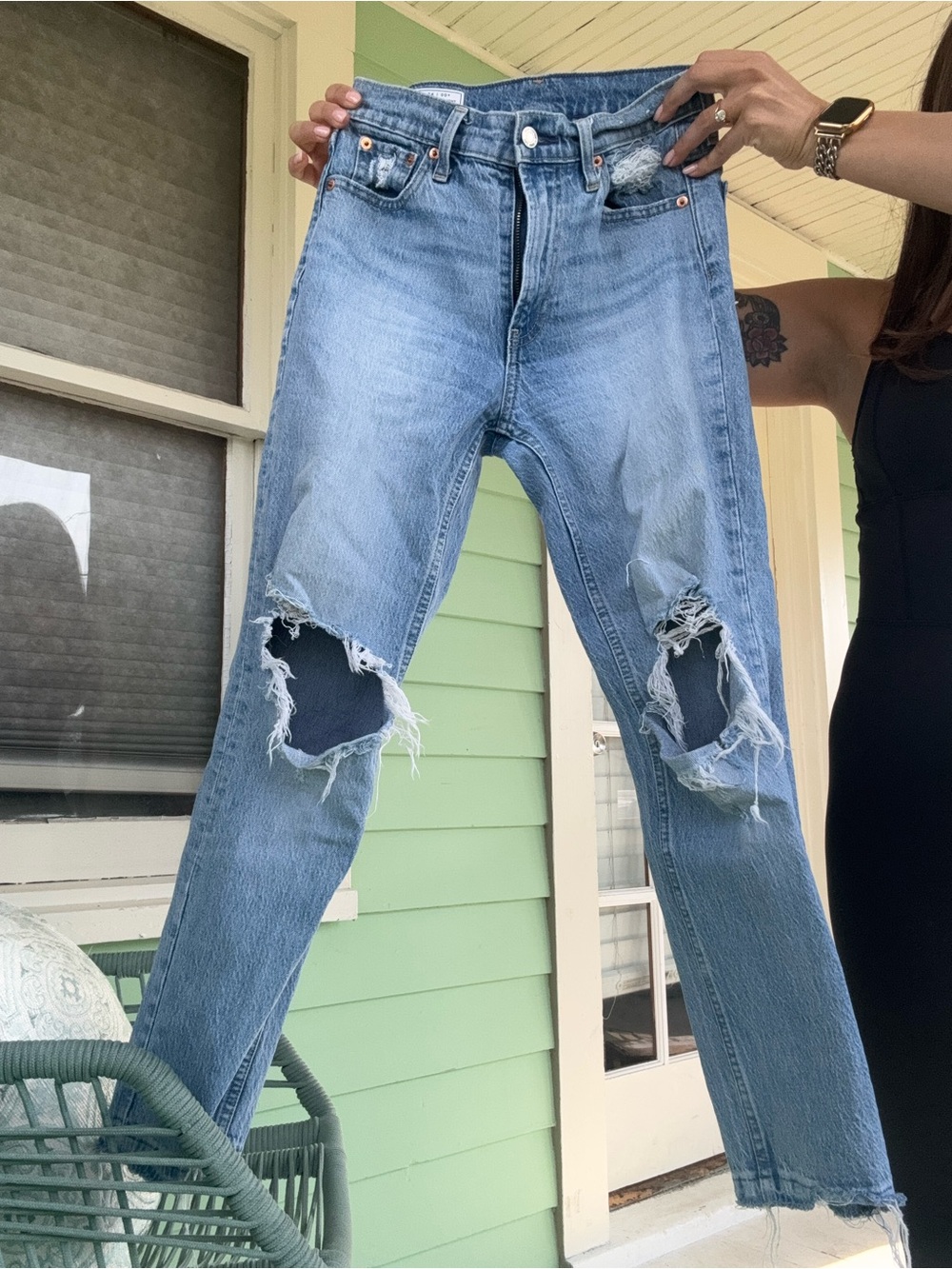 GAP Cheeky Straight High Rise Light Blue Ripped Skinny Jeans